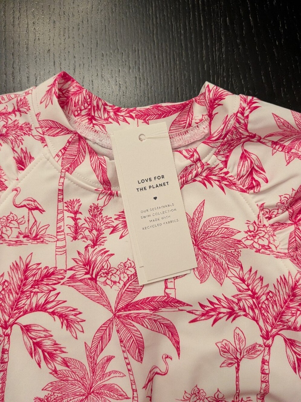 Janie and Jack Pink and White Tropical Print Long-Sleeve Rash Guard One-Piece - Picture 4 of 8